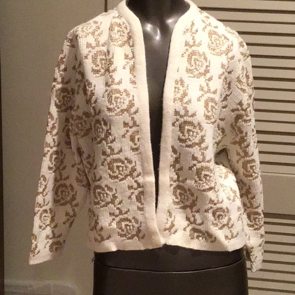 Vintage white and gold Cardigan sweater